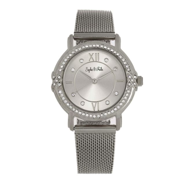 Sophie And Freda Reno Bracelet Watch w/Swarovski Crystals Silver One Size