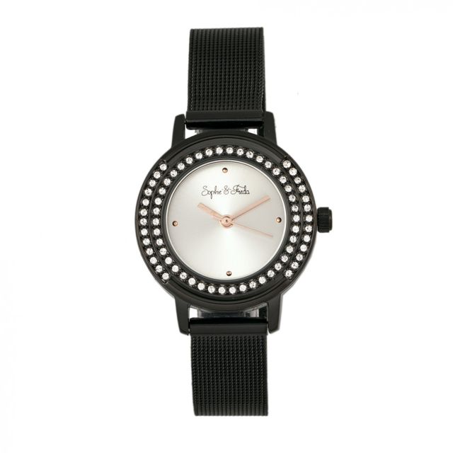 Sophie And Freda Cambridge Bracelet Watch w/Swarovski Crystals - Women's Black One Size