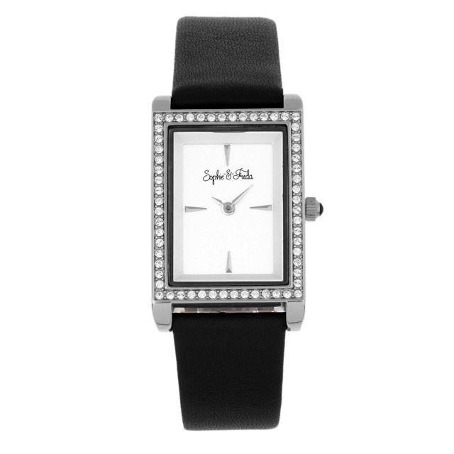 Sophie And Freda Wilmington Leather-Band Watch w/Swarovski Crystals Black One Size
