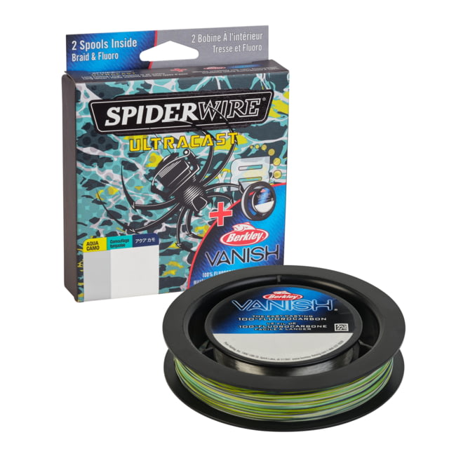 Spiderwire Ultracast Vanish Dual Spool Superline 0.006in/0.15mm 20lb/9kg 164yd/150m 8lb Aqua Camo/Clear