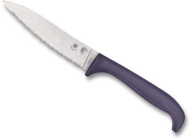 Spyderco 6.97in Counter Puppy SpyderEdge Kitchen Knife 3.48in 7CR17 Satin Leaf Blade Plastic Purple Handle