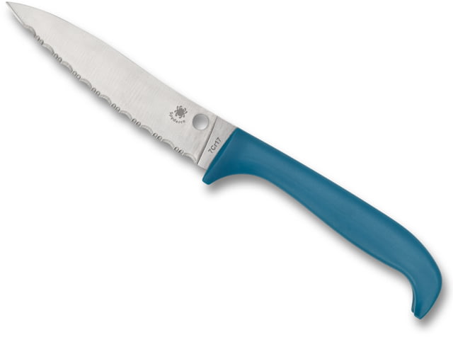 Spyderco 6.97in Counter Puppy SpyderEdge Kitchen Knife 3.48in 7CR17 Satin Serrated Leaf Blade Plastic Blue Handle