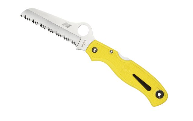 Spyderco Atlantic Salt Folding Knife Yellow FRN Handle H-1 Serrated Blade 89SYL