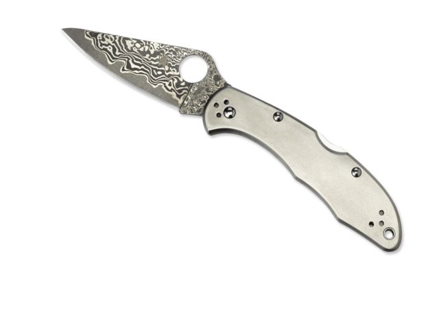 Spyderco Delica 4 Titanium Handle Damascus Plain