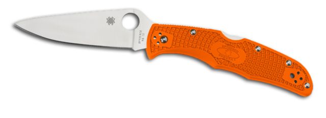 Spyderco Endura 4 Lightweight Folding Knife Orange FRN Handle Flat Ground FE Silver Blade
