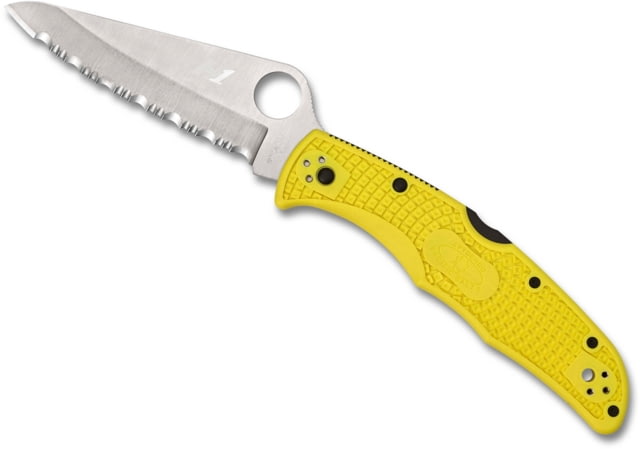 Spyderco Pacific Salt 2 Folding Knife 3.78in H1 Steel Drop Point Blade Fully Serrated Yellow FRN Handle