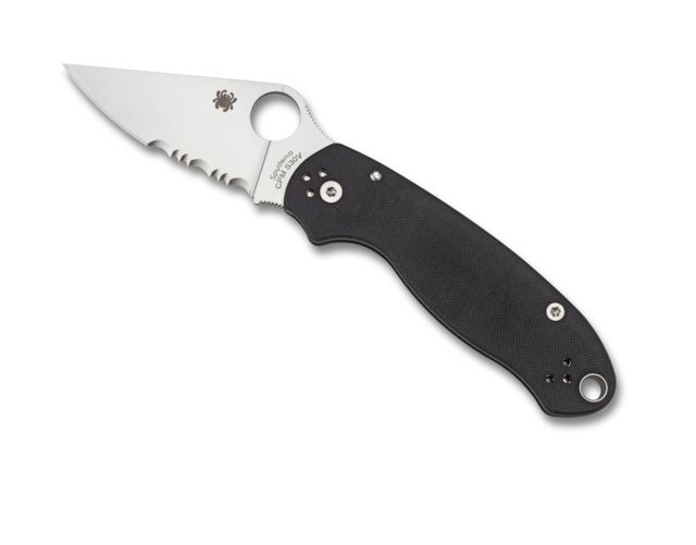 Spyderco Para 3 Folding Knife G-10 Steel Combo Blade Satin Finish Black Handle