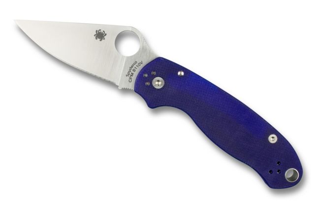 Spyderco Para 3 Folding Knife G-10 Steel Plain Edge Satin Finish Dark Blue Handle CPM S110V