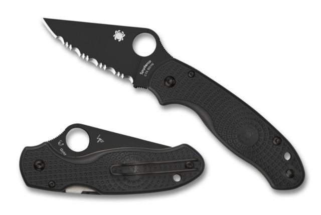 Spyderco Para 3 Lightweight Folding Knife 2.93in CTS BD1N Serrated DLC Blade Black FRN Handle