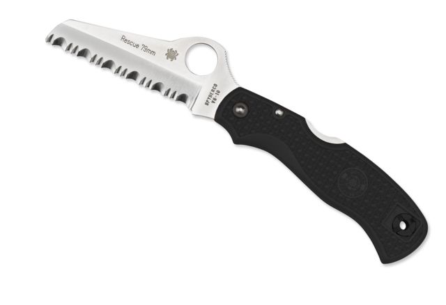 Spyderco Rescue Folding Knife 79mm FRN Handle Serrated Blade Fold Knife Black