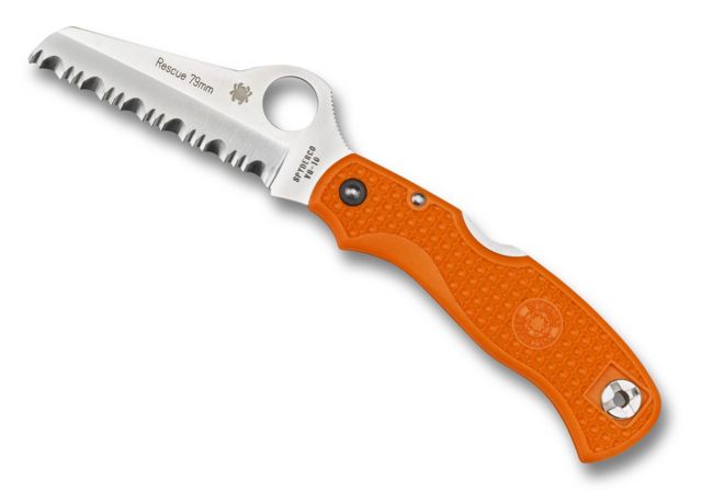 Spyderco Rescue Folding Knife 79mm FRN Handle Serrated Blade Fold Knife Orange