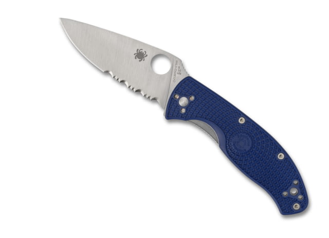 Spyderco Tenacious Folding Knife 3.39 in Silver Combination Blade Blue G-10 Handle