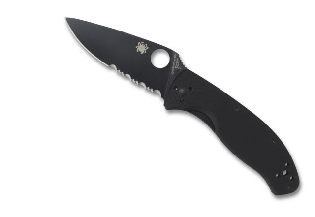 Spyderco Tenacious Folding Knife 3.39 in Black Partially Serrated Blade Black G-10 Handle