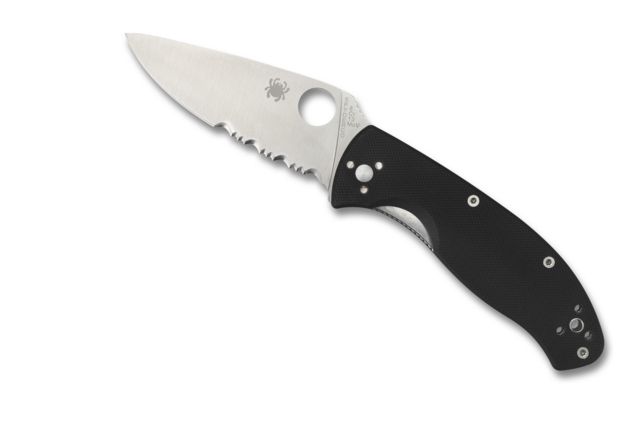 Spyderco Tenacious Folding Knife 3.39 in Silver Partially Serrated Blade Black G-10 Handle