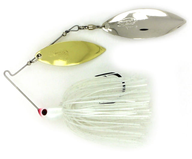 Stanley Jigs Vibra Shaft Hand Tied Double Willow Blade Spinnerbait Single Fishing Hook 1/2 oz 1 Piece Gold/Nickel Satin White