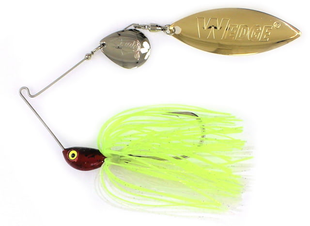 Stanley Jigs Vibra Wedge Code Red Hand Tied Colorado/Willow Blade Spinnerbait Single Fishing Hook 1/2 oz 1 Piece Nickel/Gold Chartreuse/White