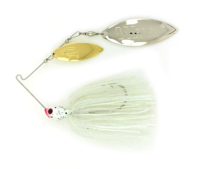 Stanley Jigs Vibra Wedge Extreme Hand Tied Double Willow Blade Spinnerbait Single Fishing Hook 1/2 oz 1 Piece Gold/Nickel White