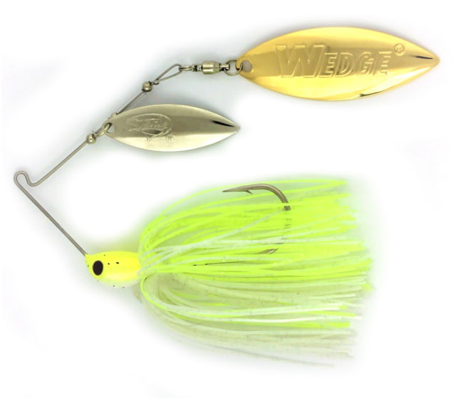 Stanley Jigs Vibra Wedge Extreme Hand Tied Double Willow Blade Spinnerbait Single Fishing Hook 1/2 oz 1 Piece Nickel/Gold Chartreuse/White