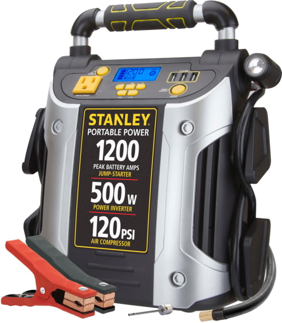 Stanley 1200 Peak Amp 12V Jump Starter Power Station Marketing Product Title & Air Compressor Yellow/Black