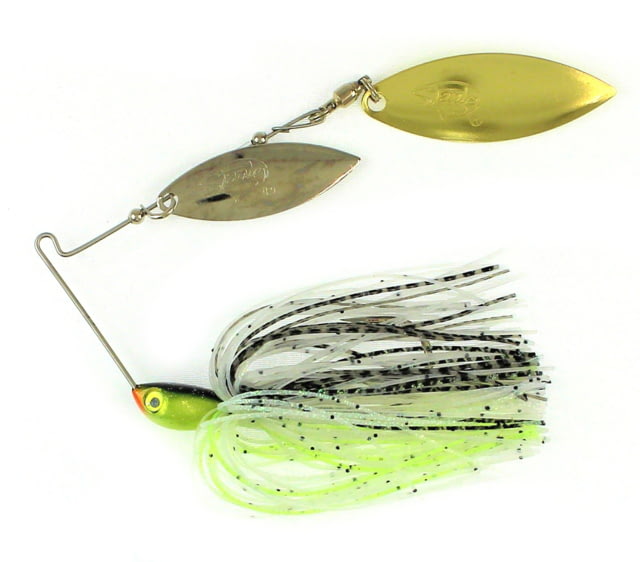 Stanley Jigs Vibra Shaft Hand Tied Double Willow Blade Spinnerbait Single Fishing Hook 3/8 oz 1 Piece Nickel/Gold Mountain Shiner
