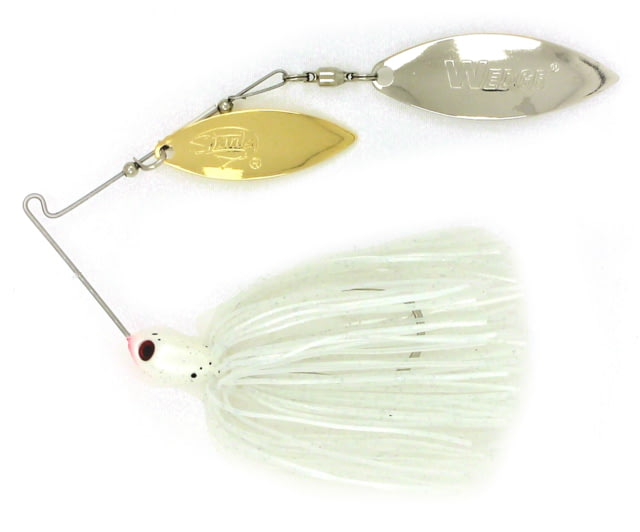 Stanley Jigs Vibra Wedge Extreme Hand Tied Double Willow Blade Spinnerbait Single Fishing Hook 3/8 oz 1 Piece Gold/Nickel White