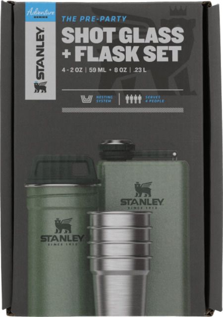Stanley The Pre-Party Shot Glass w/ Flask Set Hammertone Green