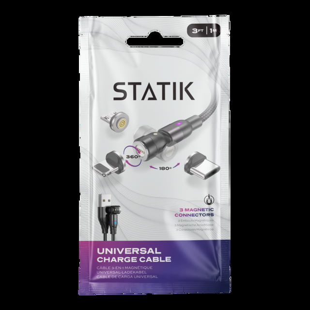 Statik Statik 360 Universal Charge Cable w/ 3 Rotating Magnetic Connectors 3ft/1M Black