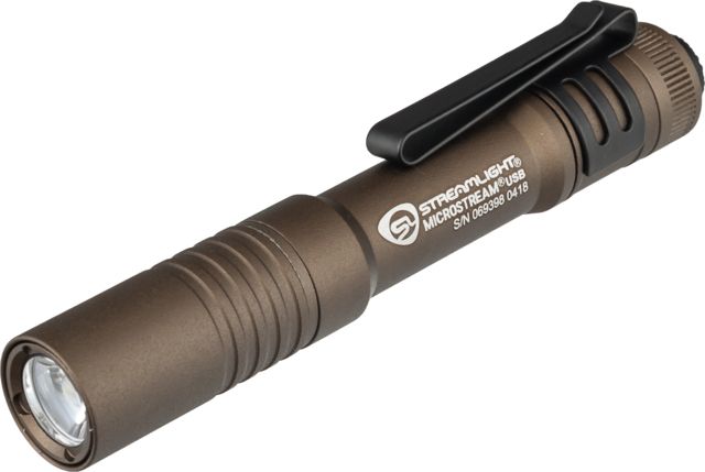 Streamlight MicroStream USB Rechargeable Bright Small LED Flashlight 250/50 Lumens w/ 5in USB Cord and Lanyard Clam Coyote