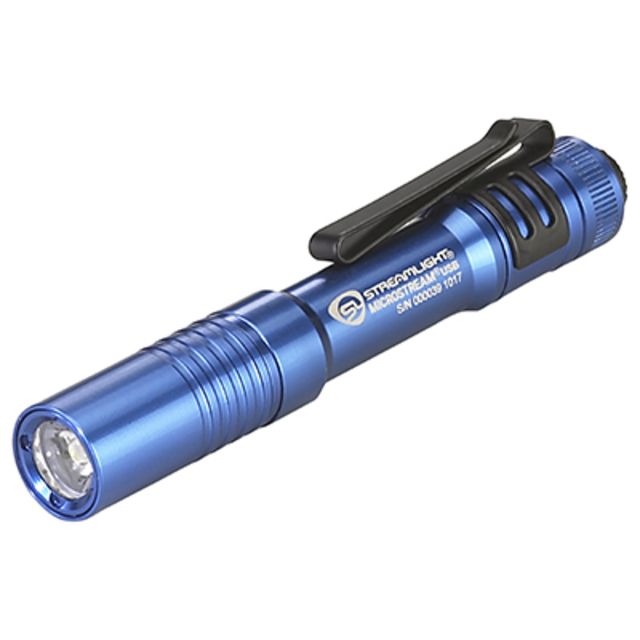 Streamlight MicroStream USB Rechargeable Bright Small LED Flashlight 250/50 Lumens w/ 5in USB Cord and Lanyard Clam Blue