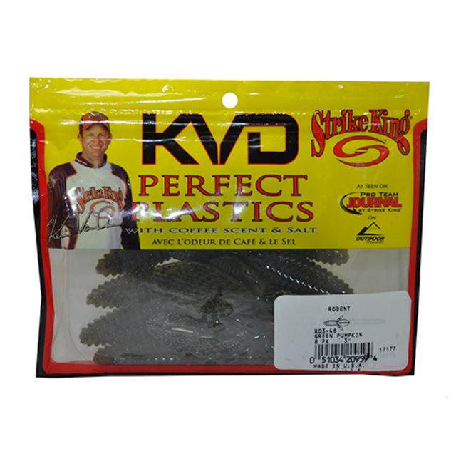 Strike King KVD Perfect Plastics Baby Rodent Soft Plastic Creature Fishing Lure Green Pumpkin 3in 8-Pack