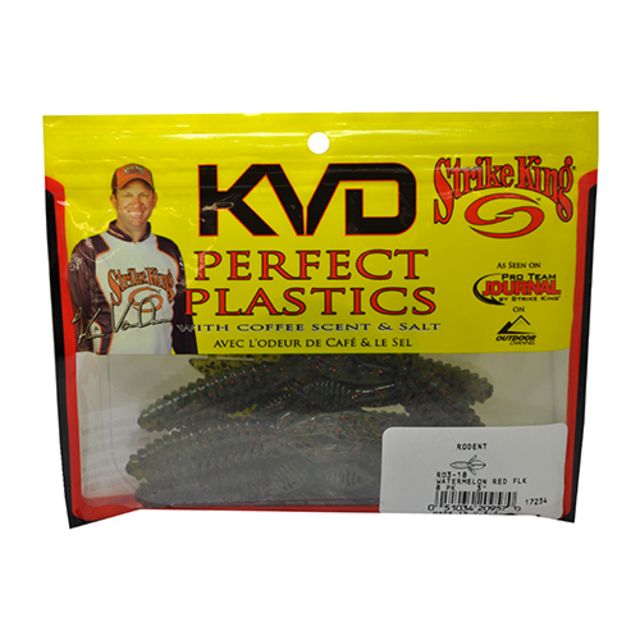 Strike King KVD Perfect Plastics Baby Rodent Soft Plastic Creature Fishing Lure Watermelon Seed w/ Red Flake 3in 8-Pack