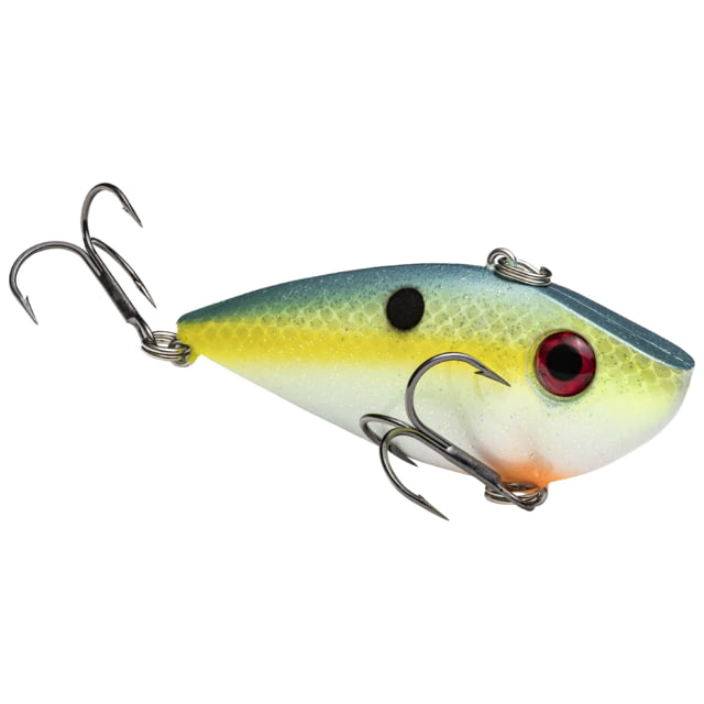 Strike King Red Eye Shad Fishing Lure Lipless Crankbait Free-floating Internal Rattles 3D Eyes Premium SZ 4 Treble Hooks 3/8oz Sinking Chartreuse Sexy