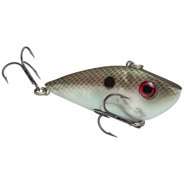 Strike King Red Eye Shad Fishing Lure Lipless Crankbait Free-floating Internal Rattles 3D Eyes Premium SZ 4 Treble Hooks 3/8oz Sinking Green Gizzard