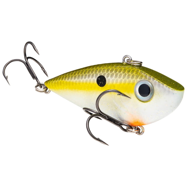Strike King Red Eye Shad Fishing Lure Lipless Crankbait Free-floating Internal Rattles 3D Eyes Premium SZ 4 Treble Hooks 3/8oz Sinking Olive Shad