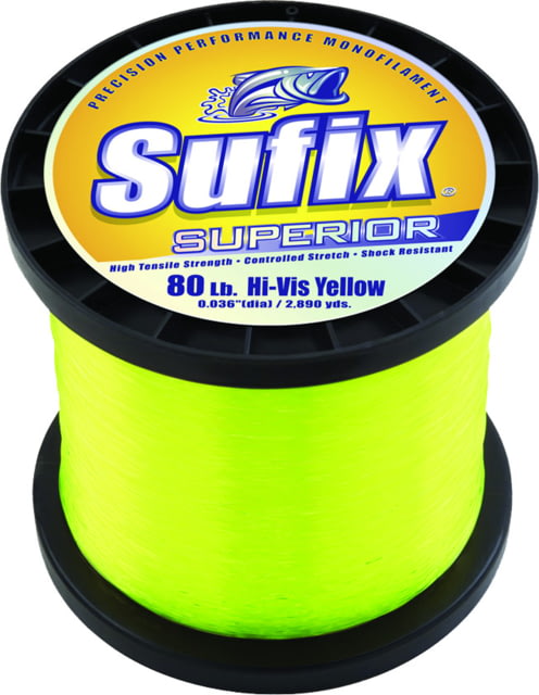 Sufix Superior Monofilament Line 80lb 2890yd Hi-Vis Yellow 4.4lb Spool