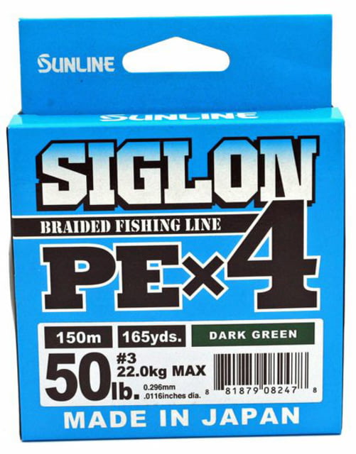Sunline Siglon PEx4 4-Strand Braided Line 50lb 165yd Dark Green Tight Weave Low Diameter