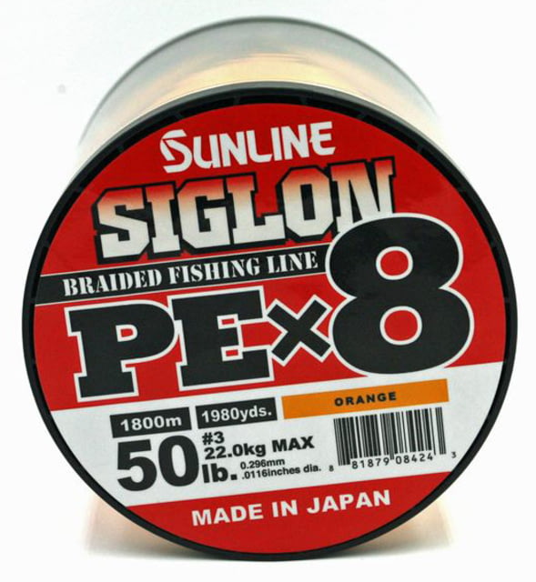 Sunline Siglon PEx8 8-Strand Braided Line 50lb 1968yd Orange Tight Weave Low Diameter