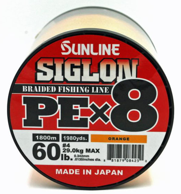 Sunline Siglon PEx8 8-Strand Braided Line 60lb 1968yd Orange Tight Weave Low Diameter