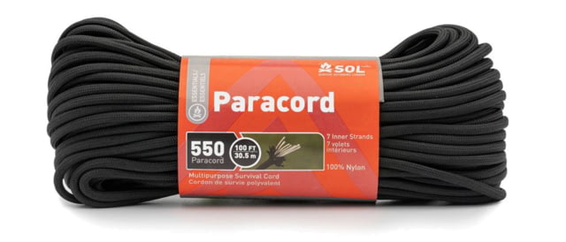 Survive Outdoors Longer 550 Paracord 100 ft with Carabiner Black