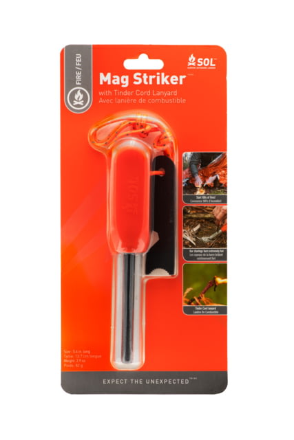 Survive Outdoors Longer Mag Striker with Tinder Cord Silver/Orange