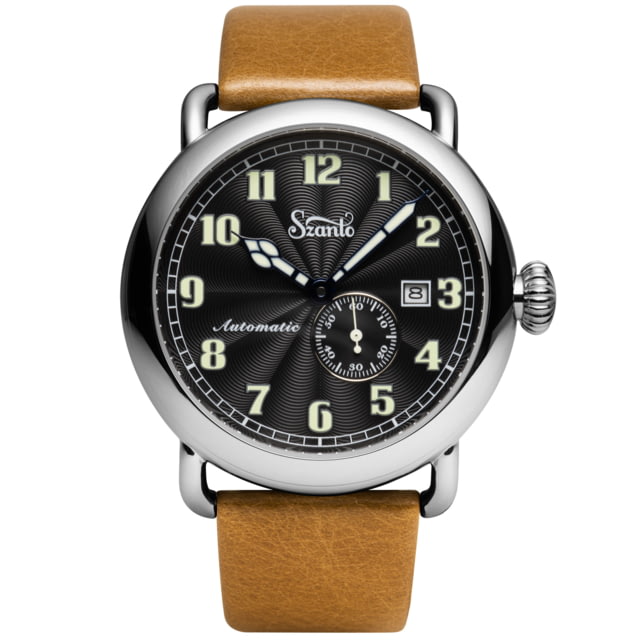 Szanto Automatic Officer Watches Black Dial Tan Strap Steel One Size SZ