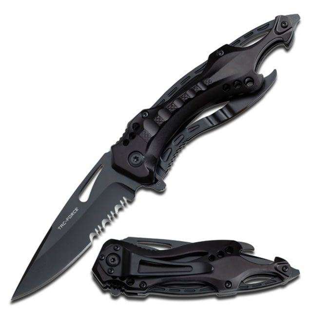 TAC Force Drop Point Spring Assisted Knife w/Pocket Clip 3.25 in 3Cr13 Stainless Steel Stainless Steel Black