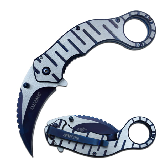 TAC Force Hawkbill Spring Assisted Knife w/Pocket Clip 2.5 in 3Cr13 Stainless Steel Stainless Steel Satin/Blue