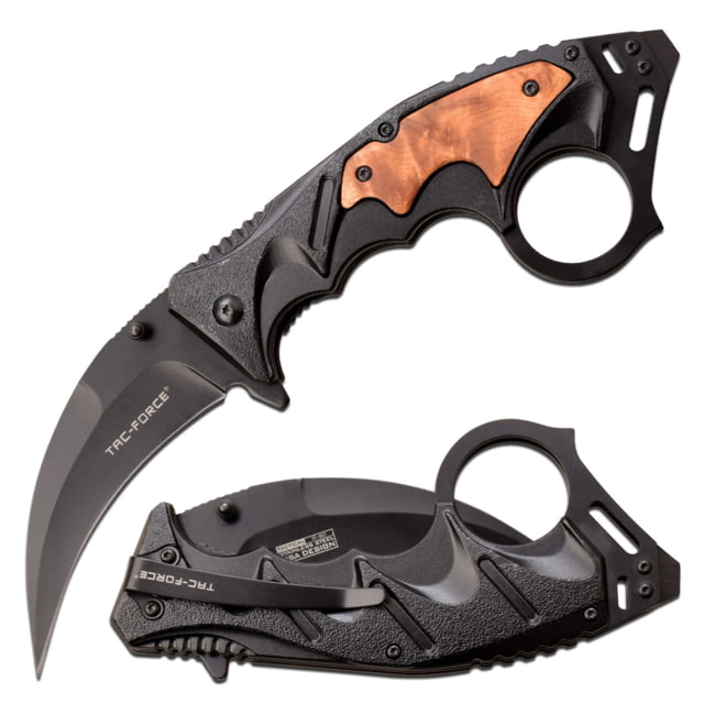 TAC Force Hawkbill Spring Assisted Knife w/Pocket Clip and Flat Head Screw Driver 3.5 in 3Cr13 Stainless Steel Black/Brown