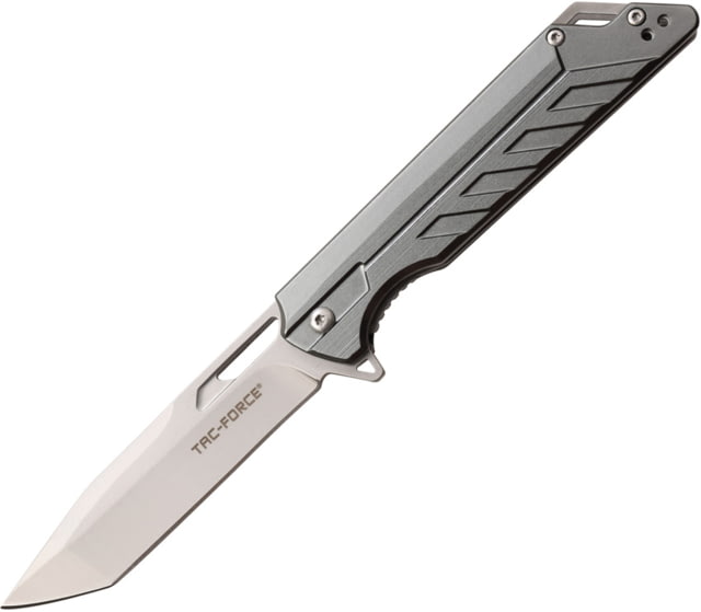 TAC Force Linerlock A/O Folding Knife 3.5" satin finish 3Cr13 stainless tanto blade Gray anodized aluminum handle