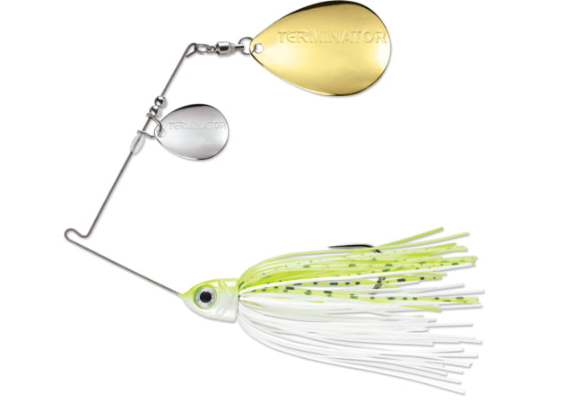 Terminator Pro Series Double Colorado Spinnerbait Fishing Hook 3/8oz 1 Piece Chartreuse and White Shad