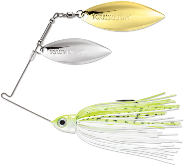 Terminator Pro Series Willow/Willow Blade Spinnerbait 3/8oz 1 Piece Nickel/Gold/Chartreuse/White Shad