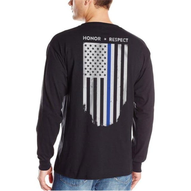 Thin Blue Line Flag Long Sleeve Shirt - Mens Large Black