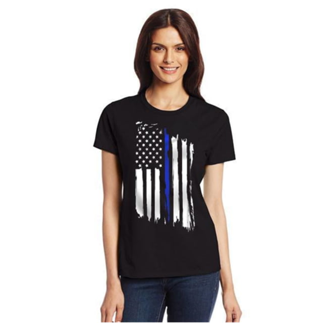 Thin Blue Line American Flag Slim Fit Shirt - Womens Black 2XL