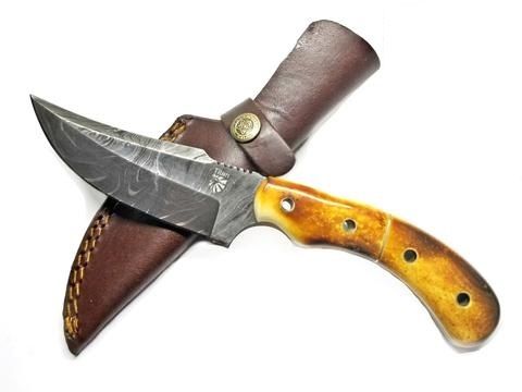 Titan Damascus Knife Burnt Bone Handle TD-173 8.4in